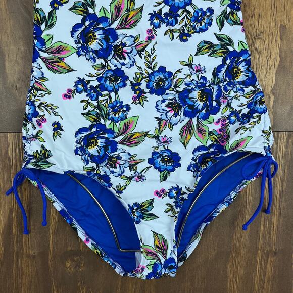 A.N.A New Approach Women Blue White Romeo Floral Open Back Swimsuit One Piece M - Picture 4 of 12
